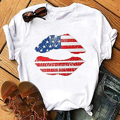 פטריוטית חולצות לנשים אמריקאי דגל שפות חולצה עצמאות יום חולצה קצר שרוול חולצות קיץ מזדמן טי חולצה