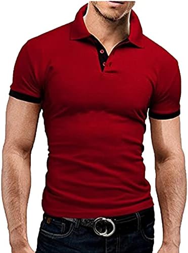 וונקומג1 חולצת פולו שרוול קצר תערובת כותנה לגברים, חולצת גולף עם צווארון ניגודיות בכושר רזה כושר ספורט