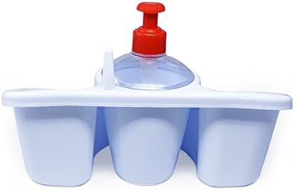 פלסטיק 3 ב 1 שטיפת מתקן סבון נוזלי עם ראש משאבה ומחזיק ספוג לחדר אמבטיה מטבח, מתקן סבון כיור, מתלה מארגן כיור
