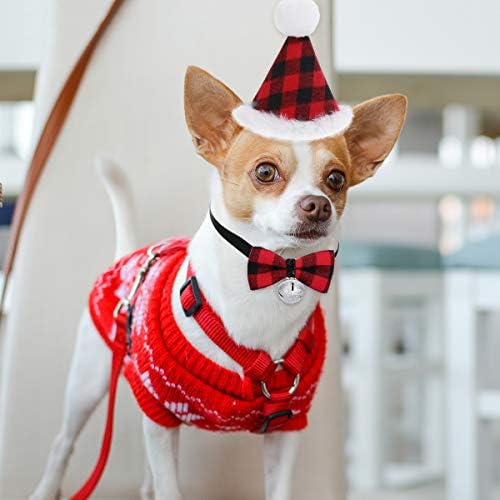 Chirstmas מספקת 2 יח 'צווארון יצירתי לחיות מחמד ועניבת כלבים של כובע חג המולד עם אביזרי כלב פעמון
