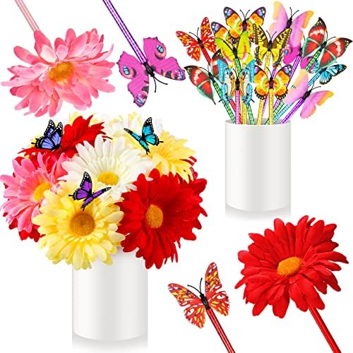24 חתיכות חמניות עטים פרפר עטים, פו פרח כדורי עטים 0.5 ממ 0.7 ממ פרח פרפר כתיבה עטים עבור בית,