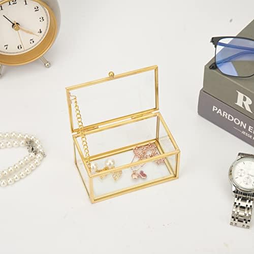 קופסת תכשיטים מזכוכית וינטג 'WHSLILR - תיבת מזכוכית מזכוכית מלבנית מלבנית תיבת מזכרת לטבעת אחסון