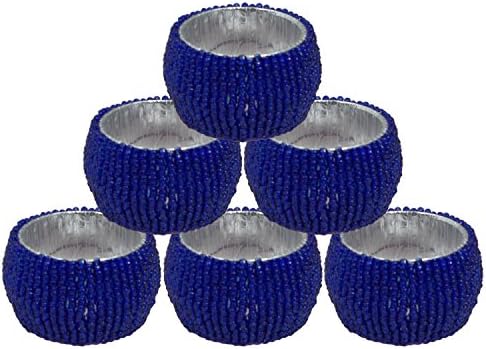 בעבודת יד הודית רויאל כחול חרוזים עגול מפית טבעות 1.5 אינץ 'של 6 עיצוב מסיבות