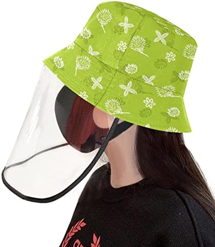 כובע מגן למבוגרים עם מגן פנים, כובע דייג כובע אנטי שמש, פרחים ירוקים וינטג 'פרחוני