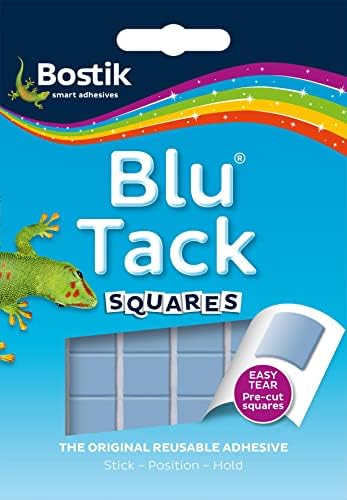 ריבועי מתקנים של Bostik Blu, דבק רב תכליתי לשימוש חוזר, נקי, בטוח וקל לשימוש, לא רעיל, 45 גרם