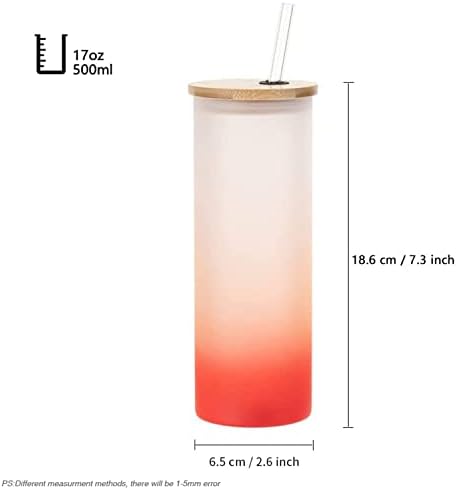 נובאקה 4 חבילות סובלימציה ריק חלבון כוסות זכוכית 17 גרם כוסות כוסות רזות ישר עם מכסה קש ומבמבוק,