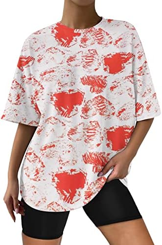 עגול צוואר חולצות לנשים עניבת צבע רופף בכושר חולצות מודפס גדול קיץ קצר שרוול אלגנטי טוניקת חולצות