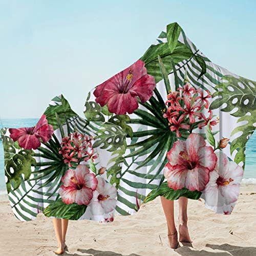 Sleepwish Pink Hibiscus Tropical מגבת חוף קפוצ'ון גלישה