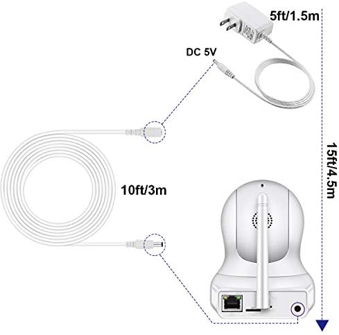 כבל הארכת חשמל של DERICAM, DC 5 VOLT COURPTER כבל הרחבה, הרחב אורך 10ft נוסף עבור מתאם חשמל DC 5V או מטען