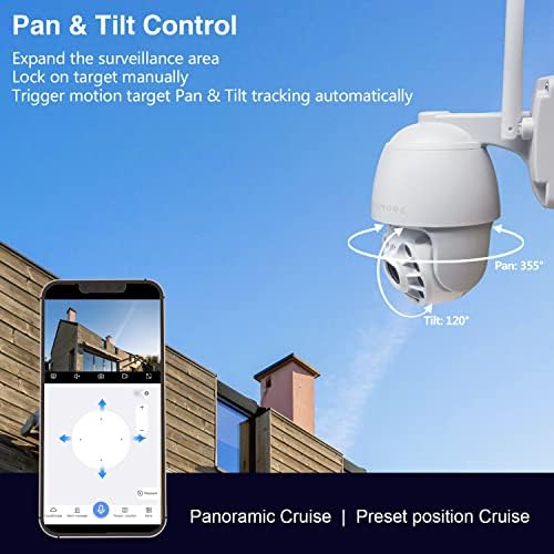 Cromorc 360 ° View PAN/TILT/ZOOM דיגיטלי 3MP WIFI מצלמת אבטחה חיצונית, איתור תנועה, מעקב הומנואידים,