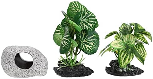 צמחים מלאכותיים אקווריום קישוט ערכת מלאכותי אקווריום צמח קטן צמח מים עם קרמיקה מחבוא קישוט אקווריום