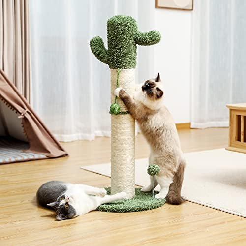 קקטוס חתול עץ חתול גרדן עם סיסל גרוד ואינטראקטיבי מתנדנד כדור לחתולים מקורה לבן