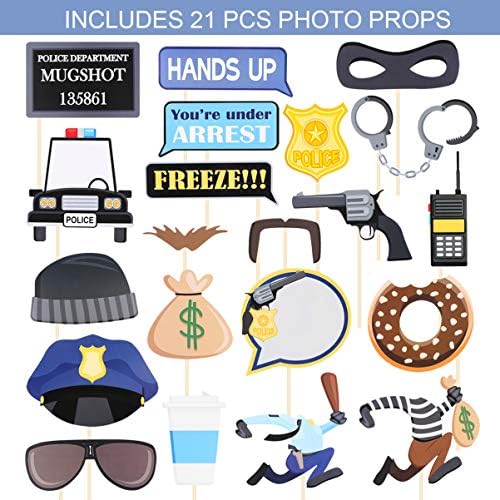 Pretyzoom 21pcs משטרת תמונות משטרת אבזרי שוטרים ושודדים תאי צילום אבזרים מסיבת יום הולדת קוספליי אבזרי צילום