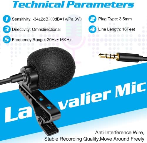 מיקרופון דש Lavalier Bavalier עבור Realme GT Master תואם לטלפון אייפון או לבלוג מצלמה בלוגינג