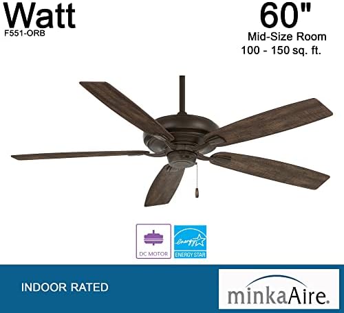 Minka-Aire F551-Orb Watt Watt 60 אינץ 'מאוורר תקרה מדורג כוכב עם מנוע DC ושרשרת משיכה של 4 מהירות בגימור