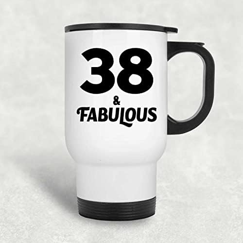 Designsify יום הולדת 38 38 & ספל נסיעות לבן, לבן 14oz, כוס מבודד מפלדת אל חלד, מתנות ליום הולדת