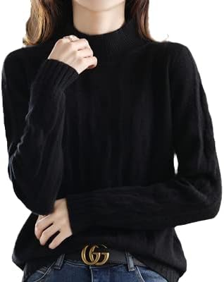צבע Angxiong חצי צוואר גבוה נשים חורף חורף חם עם שרוולים ארוכים סוודר סוודר צמר סרוג
