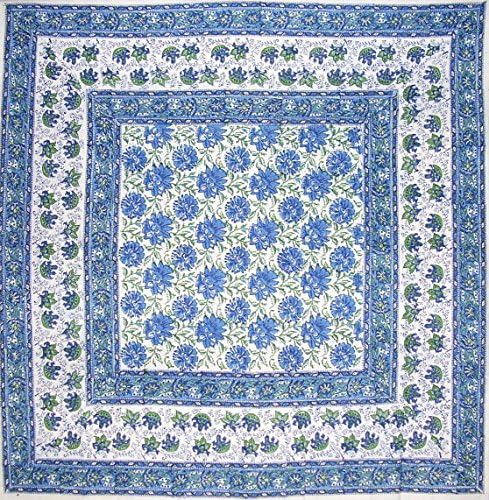 Homestead Lotus Block Block Block Print Floral Raque Cotton Bathloth 60 x 60 כחול