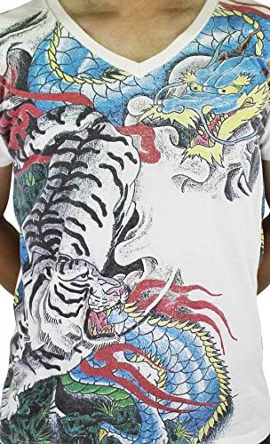לעבוד יפנית קעקוע עכשווי אמנות דרקון טייגר יאקוזה גברים חולצת טריקו לבנה WK182 גודל גדול