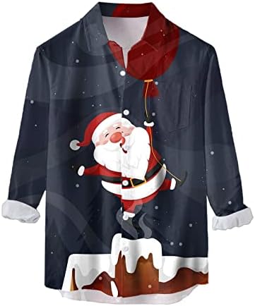 חולצות חג המולד של Wybaxz לגברים גברים שרוול ארוך מזדמן סתיו חורף חג המולד 3D חולצות מודפסות חולצות