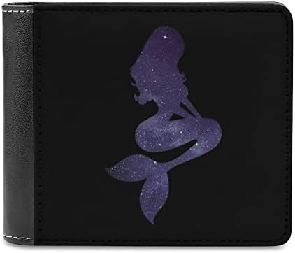 Galaxy Mermaid Mens Mens Bifold ארנק כפול קיפול כפול קיפול קיפול עיצוב מגניב עם כיס 6 קלפים