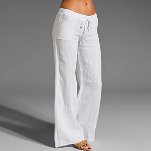 מכנסי רגל רחבים MGBD נשים מזדמנים קיץ מותן גבוה פשתן פלוס גודל טרנדי טרנדי טרופי חוף בוהו יומיומי מכנסיים יומיומיים
