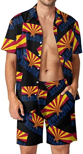 דגל אריזונה תלבושות חוף של אריזונה 2 חלקים כפתור הוואי למטה חולצה עם שרוול קצר וחליפות מכנסיים קצרים