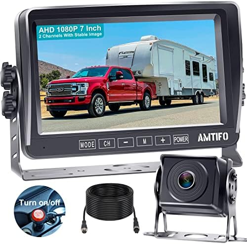 מצלמת גיבוי AMTIFO RV HD 1080P 7 אינץ 'צג תצוגה אחורית מערכת למשאית קרוואן חניך 5th גלגל הפוך הפוך התקנה קלה
