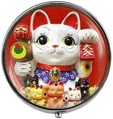 מזל חתול אדום טוב מזל חתול - אמנות תמונה גלולת תיבת - קסם גלולת תיבת - זכוכית סוכריות תיבה