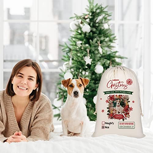תיק אתה אישית כלב סנטה שקים חמוד שלטי סנטה תיק לחג המולד חג המולד מתנה עם שרוך כותנה פשתן 19.5 איקס 31.5