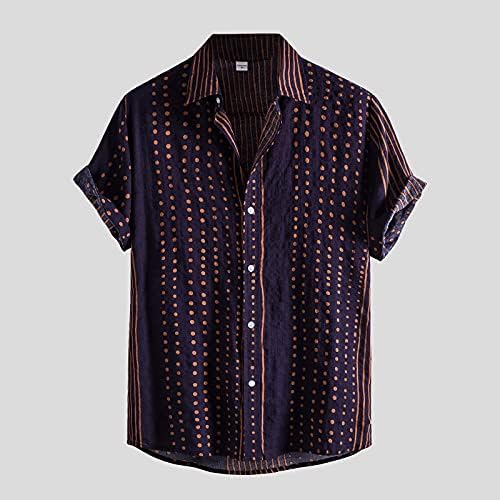 חולצה צבעוני קיץ גברים של חולצה קצר שרוול רופף פס כפתורים מקרית גברים של חולצה זכר חולצות