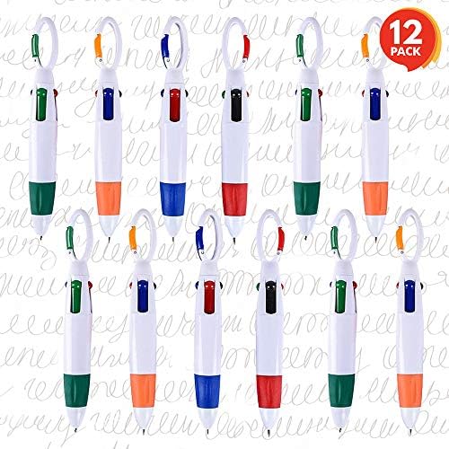 ArtCreativity 4-in-1 Multicearte נשלף עט עם וו קרבינר מגניב-חבילה של 12-4 Point Point Point Shuttle Pen