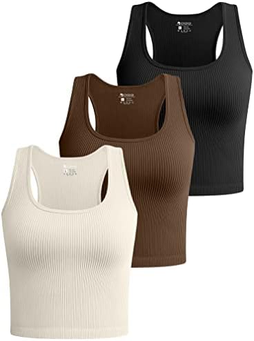 OQQ לנשים 3 חלקות יבול גופיות צולעות אימון חלקות חולצות ללא שרוולים חולצות יבול יבול