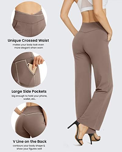 G4Free נשים רחבות רגל מכנסיים קפרי מכנסי שמלה נמתחים מכנסיים חוצים מותניים גבוהים מכנסיים עם