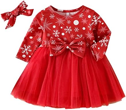 בנות תינוקות שמלת חג המולד פעוט שרוול ארוך שרוול שלג שמלת טוטו