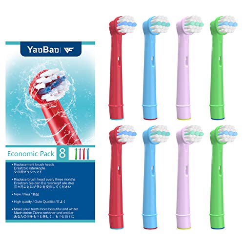 WYFUN 8 ראשי מברשת אריזת ראשי מברשת חלופת צבעים מרובים תואמים למברשת שיניים חשמלית של Oral B ילדים