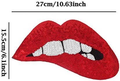 Honbay 2 PCS שפתיים אדומות גדולות מעצבות טלאים רקומים תפירה אפליקציות פאנק פאנק טלאים גדולים לבגדים