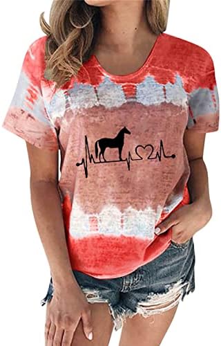 נשים שרוול קצר חולצת טריקו מזדמן צוואר עגול הדפסים סוס סוס סוודר קיץ חולצת חולצה חולצת חולצה רופפת צמרות
