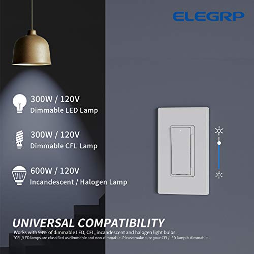 Elegrp מתג תאורה דיגיטלי דיגיטלי עבור אורות LED/CFL לעומק 300 וולט ועומק 600 וולט ליבון/הלוגן, מוט יחיד/מתג תאורה