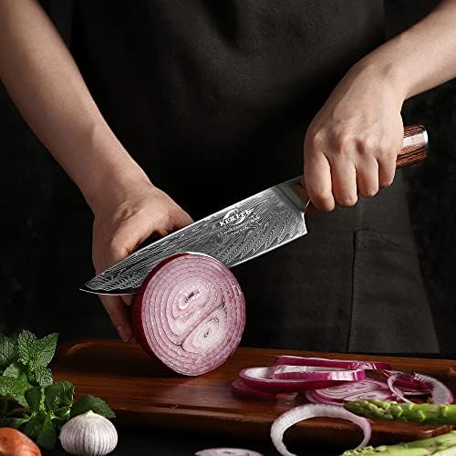 סכין שף דמשק בגודל 8 אינץ ' - סכין דמשק חדים להפליא דמשקוס חריף סכין עם 67 שכבות פלדה וליבת פלדה פחמן גבוהה