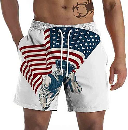 מכנסי לוח לגברים קצרים קיץ מזדמן כושר רופף בכושר אמריקאי דגל הדפסים לוח עצמאות יום עצמאות מצחיק תקצירי