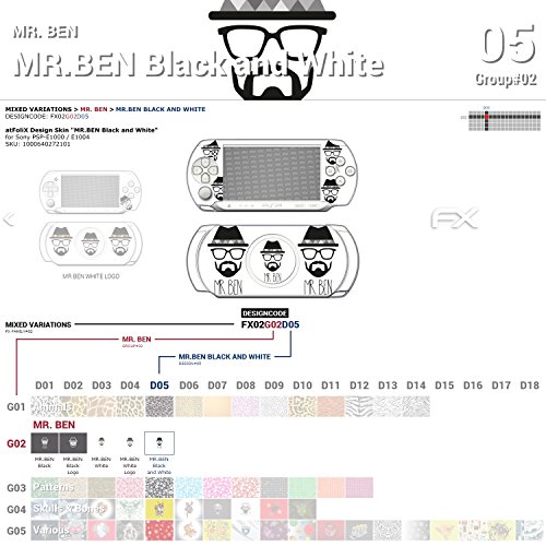 Sony PSP-E1000 / E1004 עור עיצוב מרבן שחור לבן מדבקה מדבקה עבור PSP-E1000 / E1004