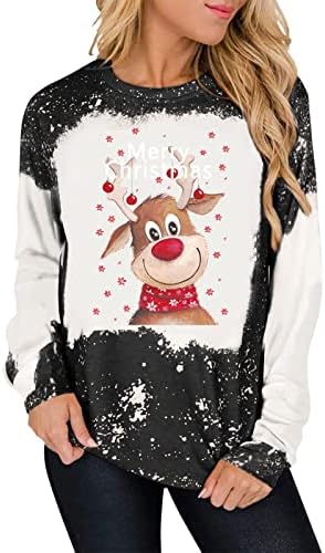 סווטשירטים של סוודר לנשים הדפסת חג המולד צבע סד צבעוני O-Neck חולצות טופעות פלוס גודל נשים נפילות