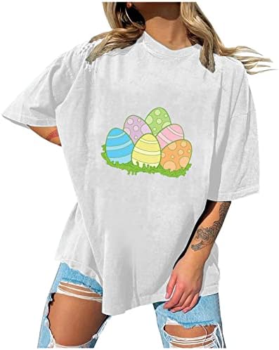 חולצת פסחא גדולה מדיה נשים ביצים חמודות טיז גרפי עגול צוואר כתף חצי שרוול עליון בגדים נערות מצחיקות