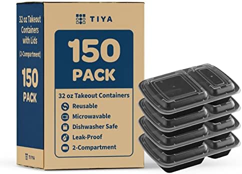 מיכלי מזון טייק אאוט - 32 אונקיות בתפזורת 150 מארז עם מכסים-קופסאות אחסון לתא פלסטיק - לשימוש