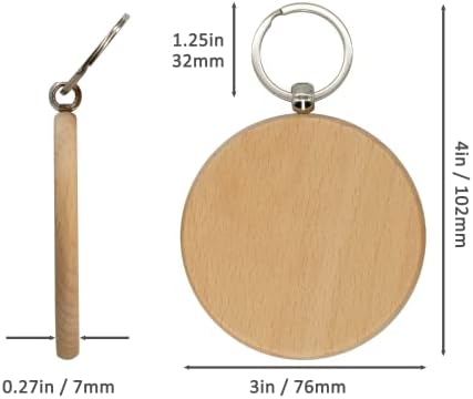 3 אינץ 'עגול עגול עגול ריקים ריק עץ ריק תג מפתח עץ עם מחזיק מפתחות