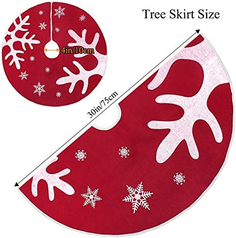 חצאית עץ חג המולד של יוטה חצאית 30in עם פתיתי שלג קלאסיים ודפוסי קרניים, חצאית עץ כפרית לחג המולד