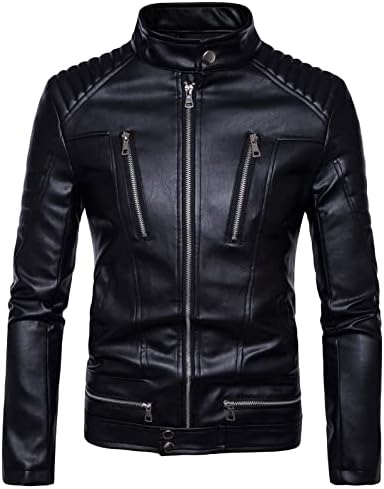 Maiyifu-gj Mens Stand Collar Faux ז'קט עור מזדמן מעילי אופנועים רזים מעילים אופנועים קלים מעיל הלבשה חיצונית