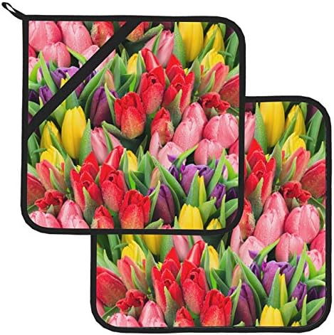 פרחי אביב טריים מחזיקי סיר מרובעים מקיץ מחזיקי סיר עמידים לחום למטבח 2 יח 'רפידות חמות מטבח 8 × 8