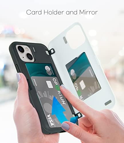 קוסאן אייפון 13 מקרה עם ארנק בעל כרטיס מקרה טלפון דק, שיש שחור